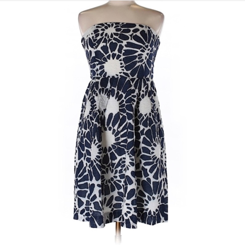 🎈J. Crew Strapless Dress- Navy & White Floral